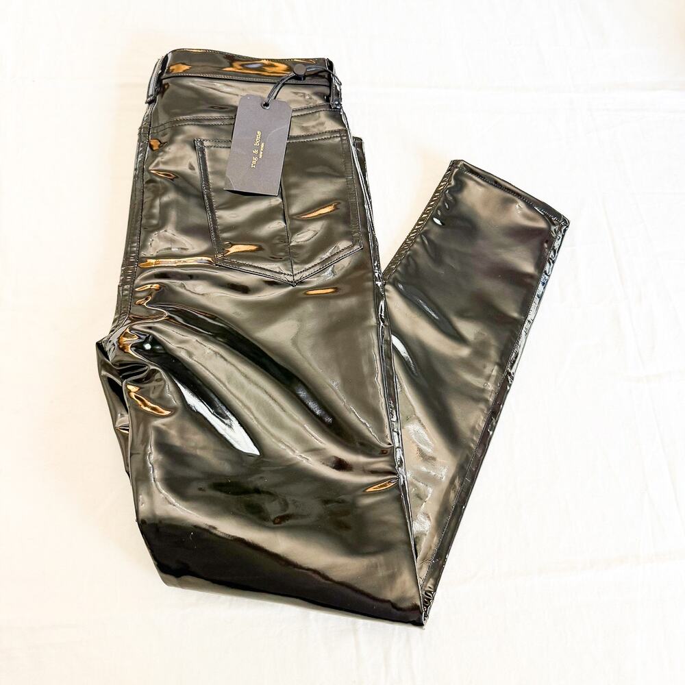 Rag & Bone Black High Rise Vinyl Skinny Patent Black Pants Size 29 NWT $495 - Picture 7 of 7